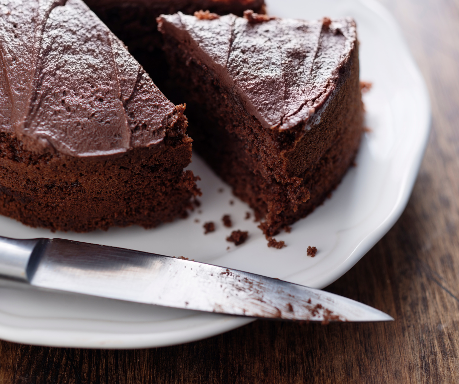 vegan, gluten-free chocolate cake with chocolate frosting, egg-free
