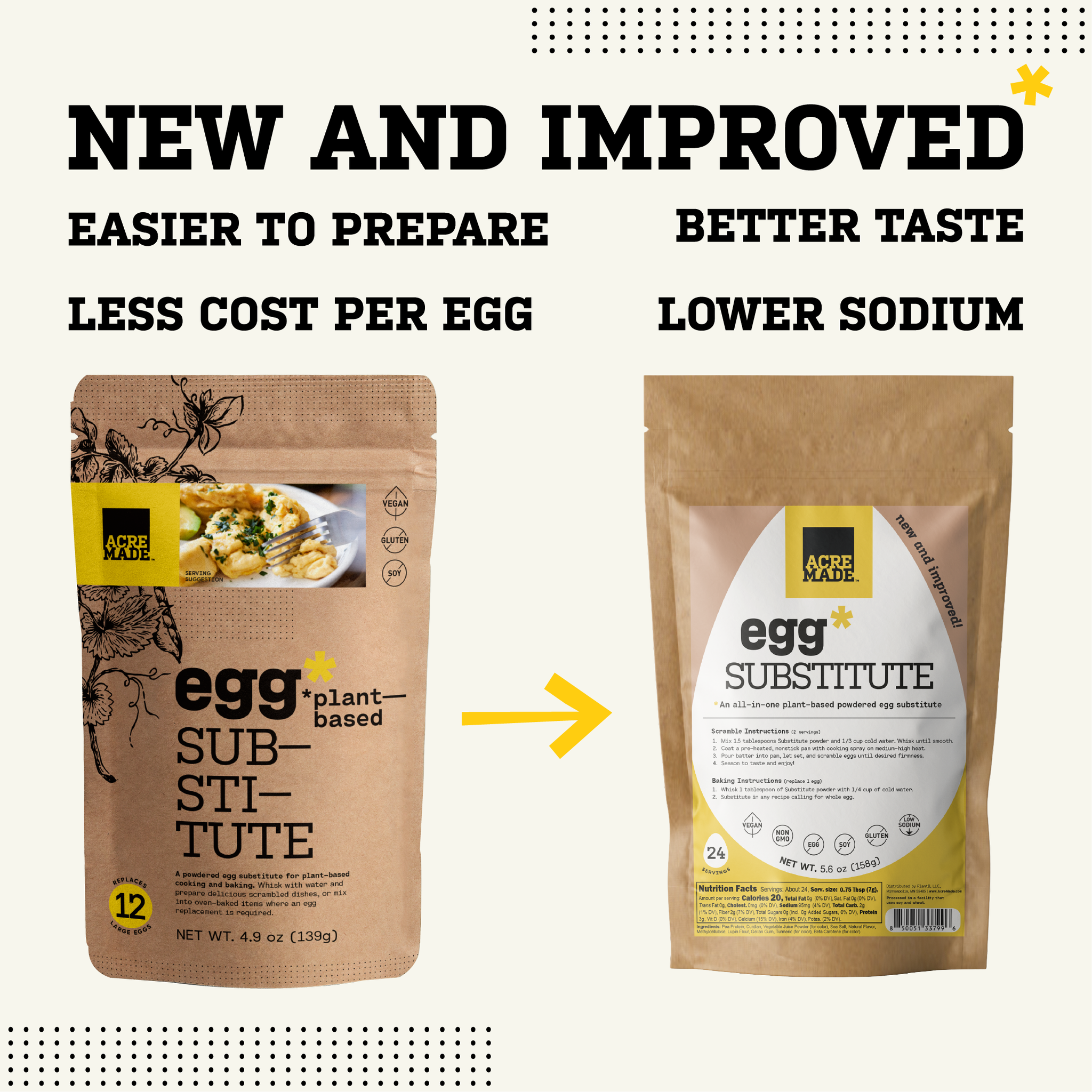 Acremade Plant-Based Egg Substitute - New and Improved Recipe